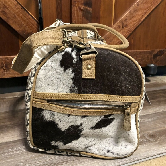 Myra duffel bag travel Leather Fur canvas NWT - Picture 6 of 7